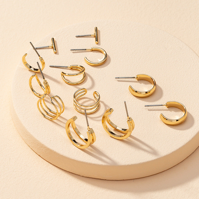 European and American Charm: Set of 6 Simple Earring Pairs with Personalized Cross-Border Fashion Touch