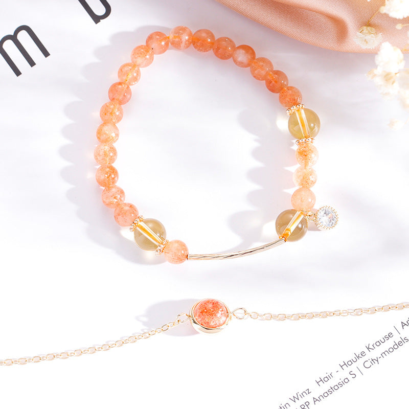 Golden Citrine Crystal Bracelet for Women - Sterling Silver Beckoning Fortune Transfer Bead Bracelet - Birthday Gift for Girlfriend