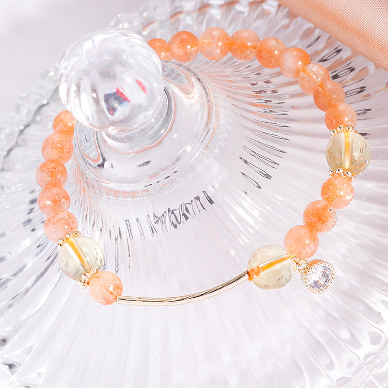 Golden Citrine Crystal Bracelet for Women - Sterling Silver Beckoning Fortune Transfer Bead Bracelet - Birthday Gift for Girlfriend