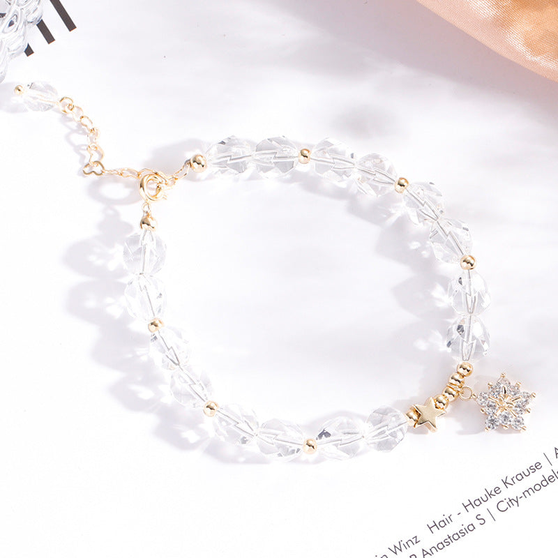 Fortune's Favor Sterling Silver Crystal Bracelet with Snowflake Pendant