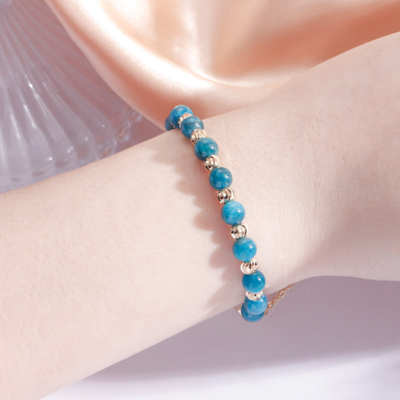 Blue Tiger's Eye and Apatite Crystal Bracelet in Korean Style with Personalization Option for Girlfriend's Birthday Gift