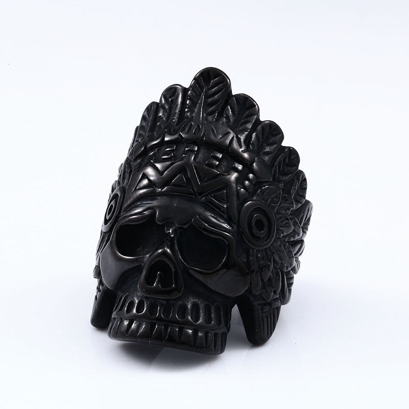 Retro Punk Skull Titanium Steel Men's Ring - European and American Stainless Steel Wholesale