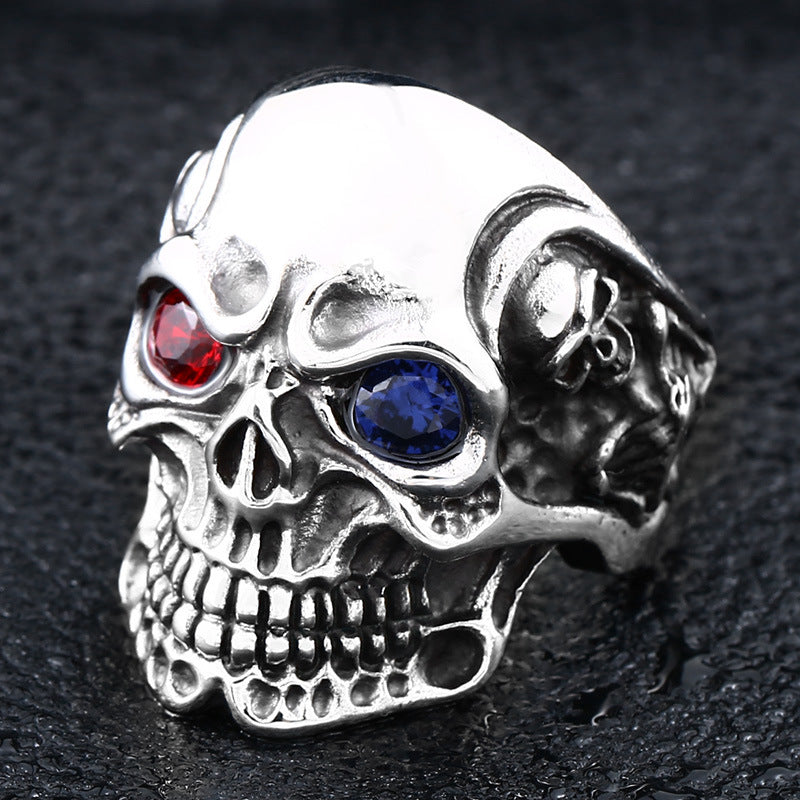 Personalized Titanium Skull Ring for Men with Unique Zircon Inlay - Bold Alternative Jewelry