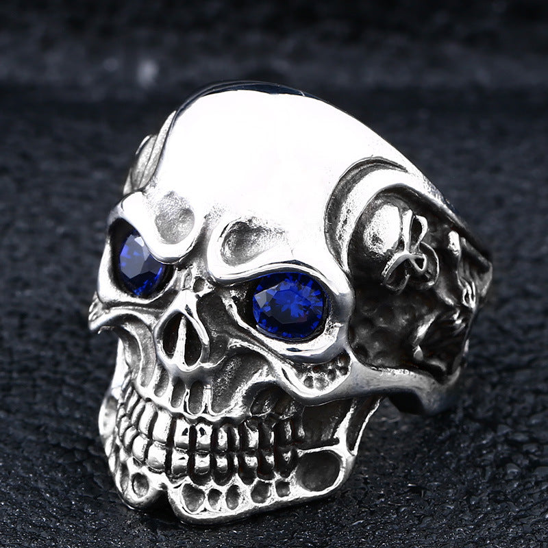 Personalized Titanium Skull Ring for Men with Unique Zircon Inlay - Bold Alternative Jewelry