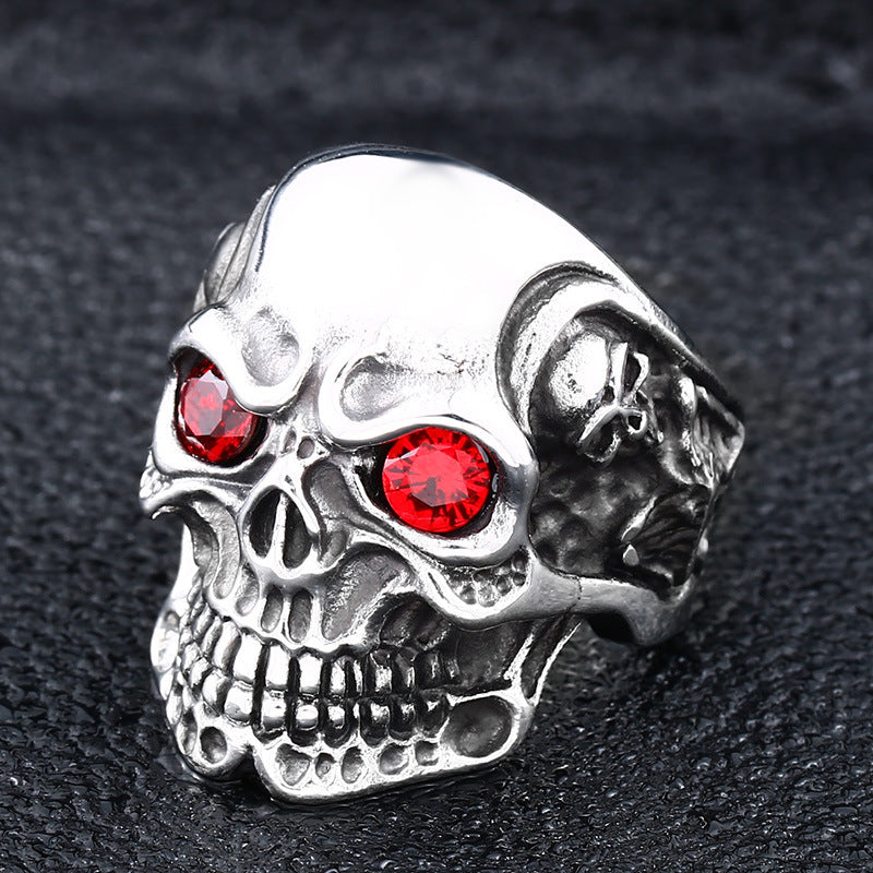 Personalized Titanium Skull Ring for Men with Unique Zircon Inlay - Bold Alternative Jewelry