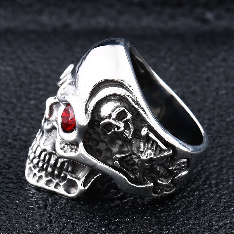 Personalized Titanium Skull Ring for Men with Unique Zircon Inlay - Bold Alternative Jewelry