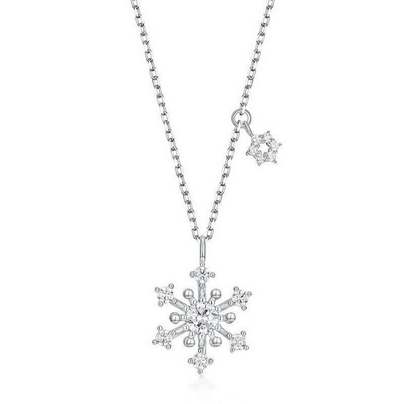 Christmas Zircon Snowflake Sterling Silver Necklace