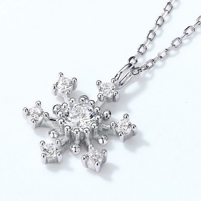 Christmas Zircon Snowflake Sterling Silver Necklace