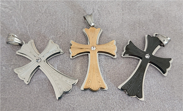 Saint Byzantine Cross Zircon Titanium Steel Pendant for Men