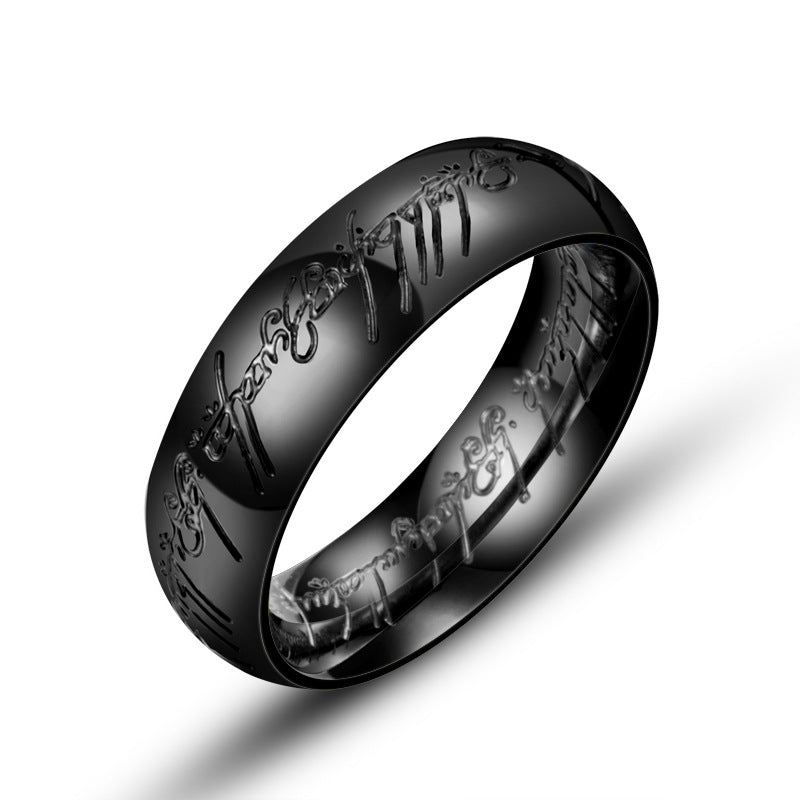 Customizable 24k Gold-Plated Titanium Steel Men's Ring Featuring 3D Lord of the Rings Engraving