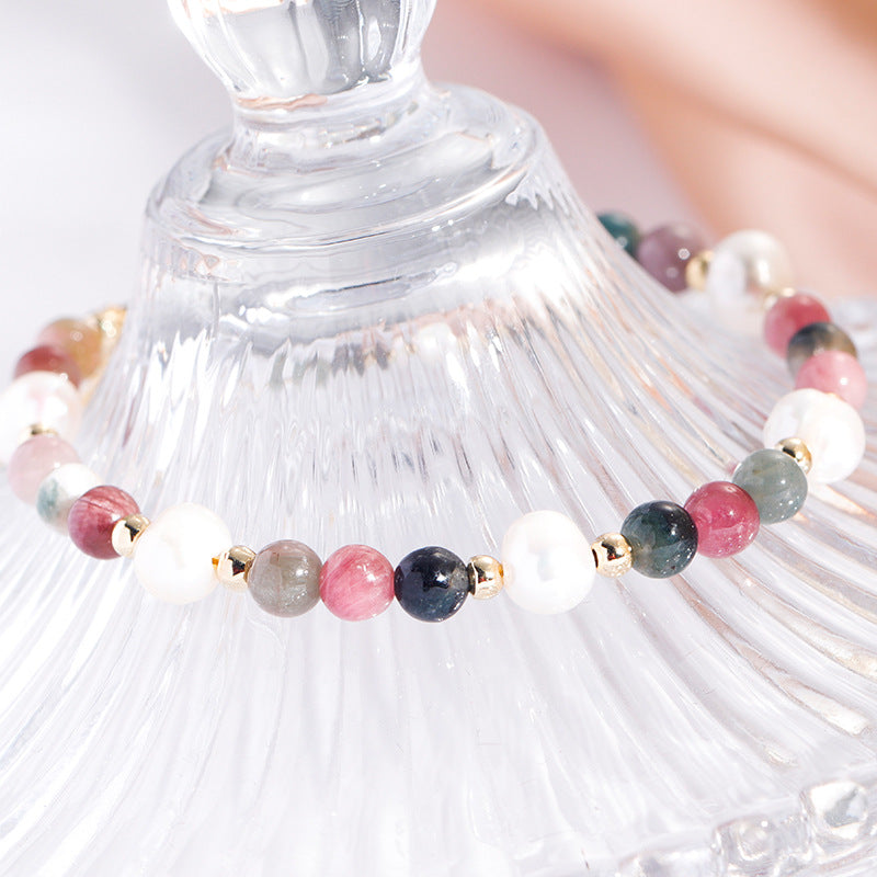 Fortune's Favor Sterling Silver Bracelet with Tourmaline, Freshwater Pearl, and Colorful Crystal