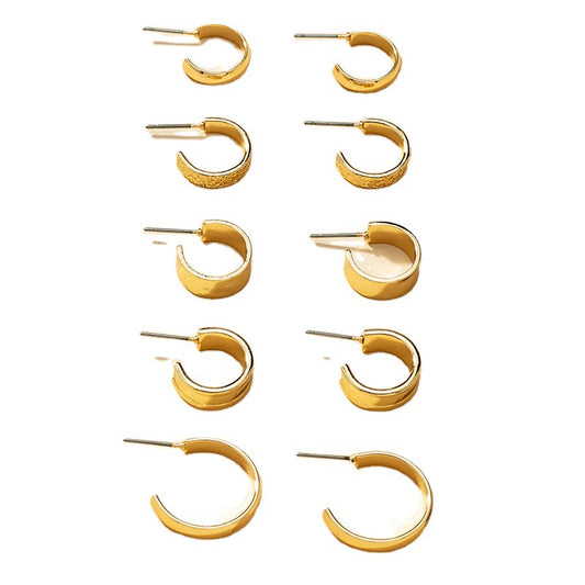 European & American Chic Metal C-Shaped Earrings Set - Vienna Verve Collection