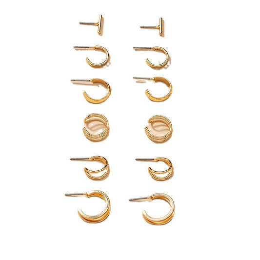 European and American Charm: Set of 6 Simple Earring Pairs with Personalized Cross-Border Fashion Touch