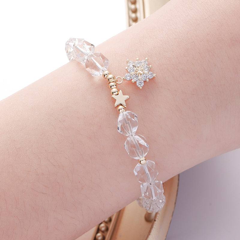 Fortune's Favor Sterling Silver Crystal Bracelet with Snowflake Pendant