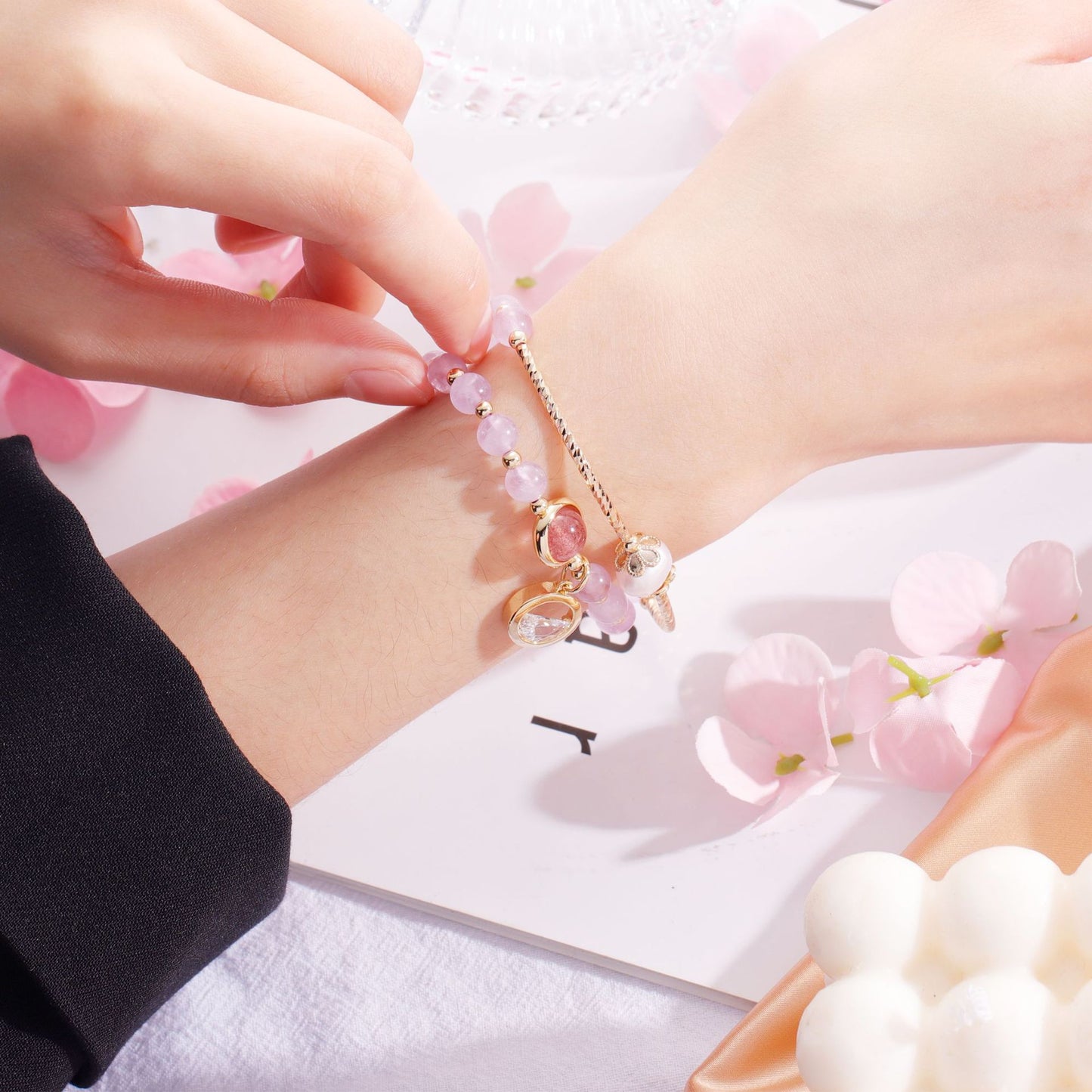 Lavender Crystal and Pearl Sterling Silver Girlfriend Bracelet