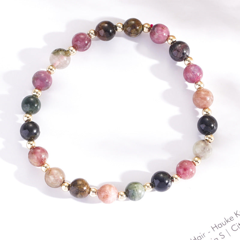 Women's Minimalist 14k Gold Plated Garnet and Tourmaline Bracelet