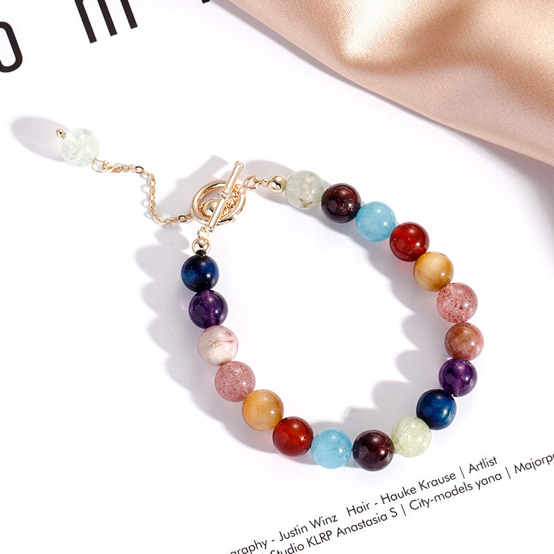 Rainbow Crystal and Red Agate Sterling Silver Bracelet