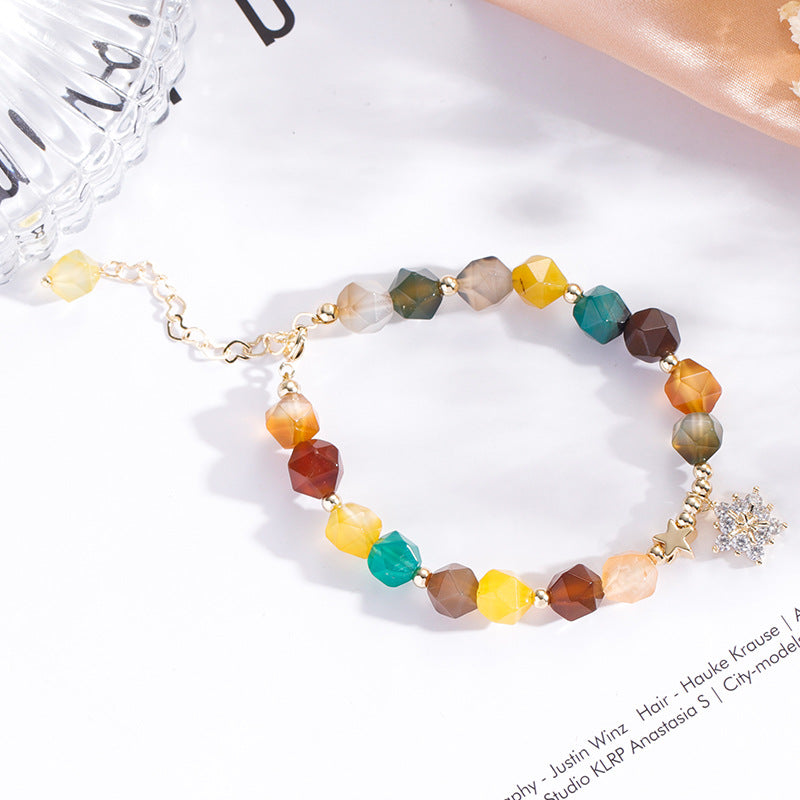 Multicolored Agate Crystal Bracelet for Women - Sterling Silver Sweet Jewelry for Students and Couples