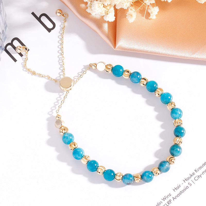 Blue Tiger's Eye and Apatite Crystal Bracelet in Korean Style with Personalization Option for Girlfriend's Birthday Gift