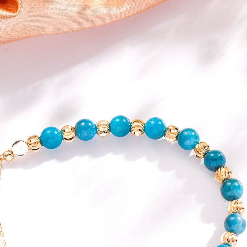 Blue Tiger's Eye and Apatite Crystal Bracelet in Korean Style with Personalization Option for Girlfriend's Birthday Gift