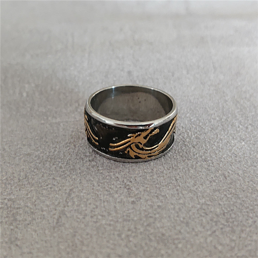 Chinese Dragon Pattern Relief Titanium Steel Ring for Men