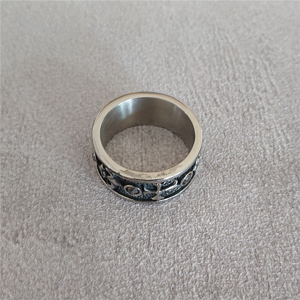 Children Flower Cross Titanium Steel Ring for Men