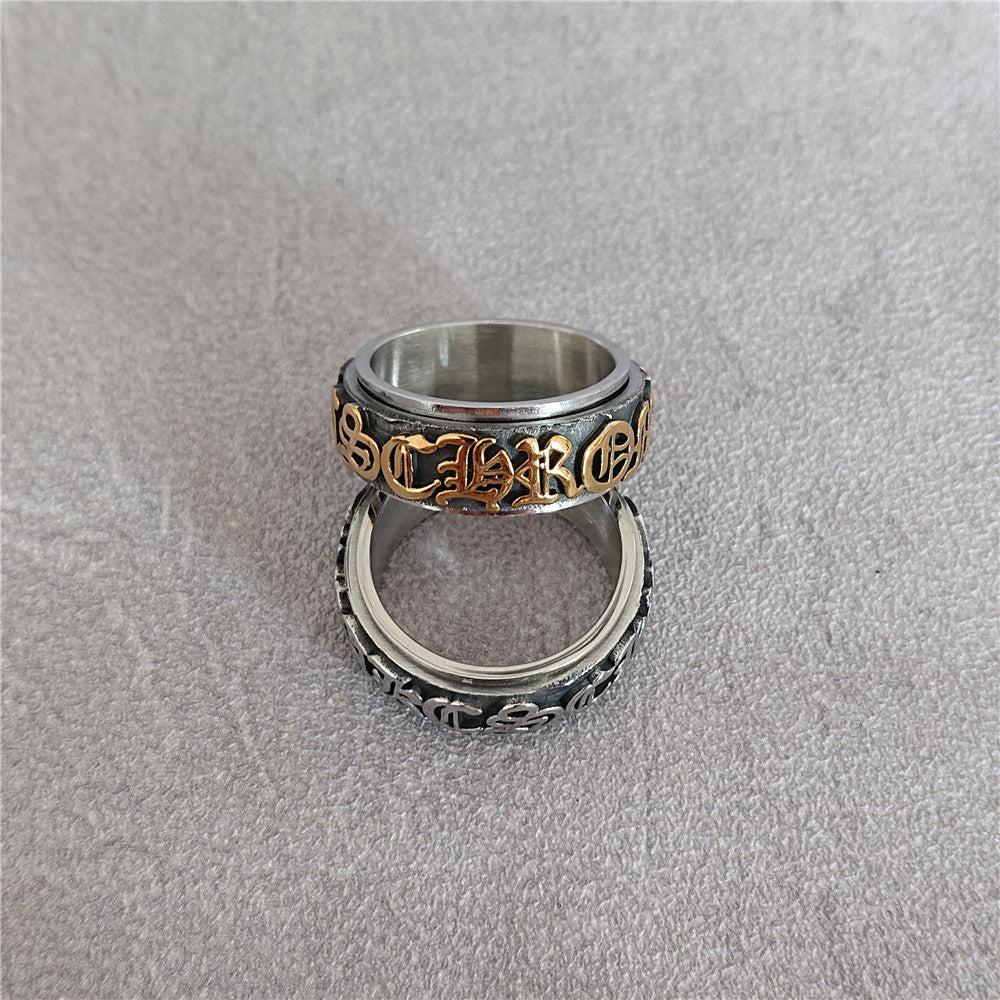 Gothic Text Rotatable Titanium Steel Ring for Men