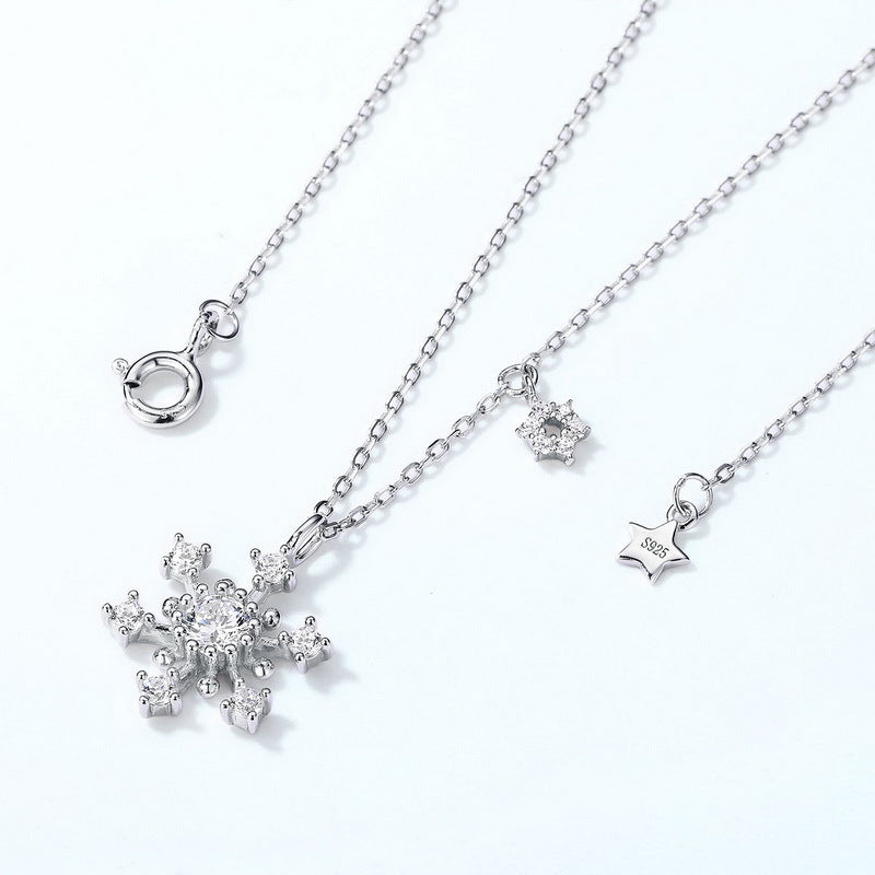 Christmas Zircon Snowflake Sterling Silver Necklace