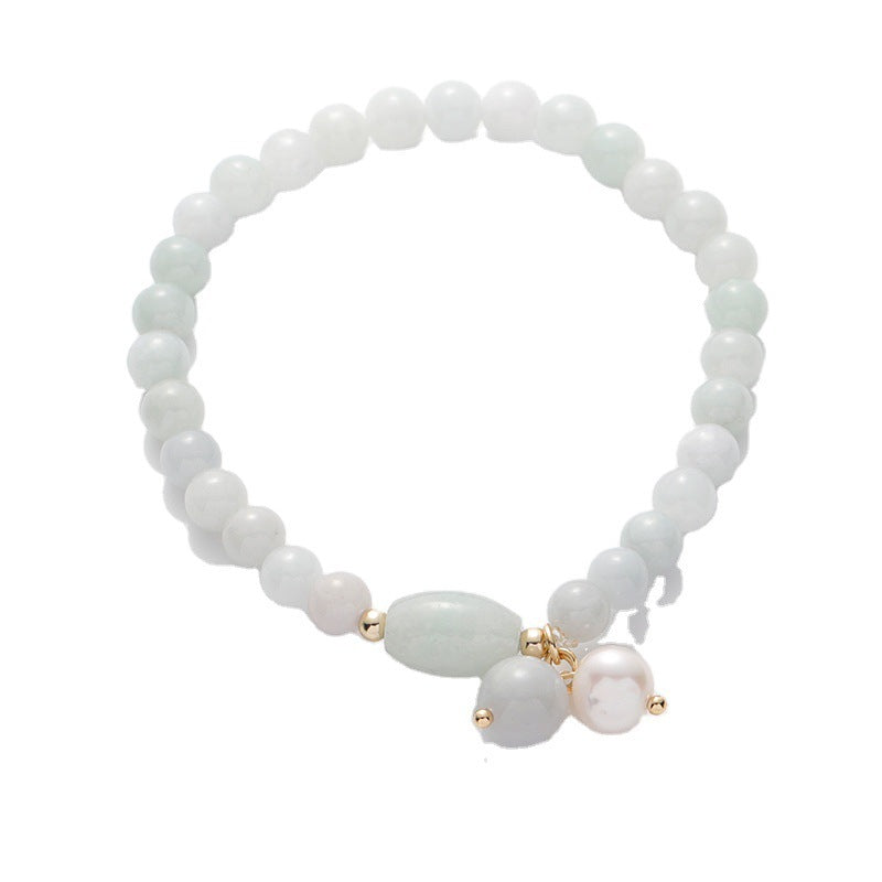 Elegant Jade and Freshwater Pearl Sterling Silver Bracelet by Planderful Collection