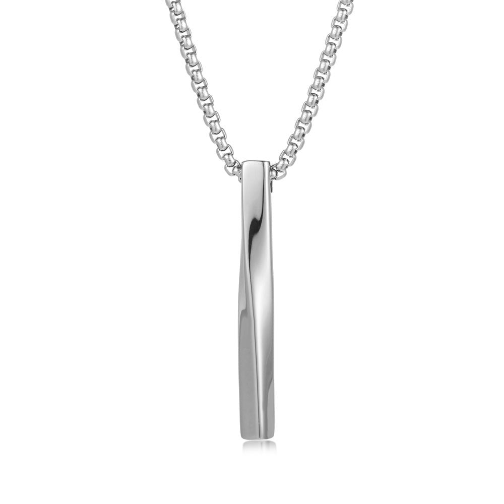 Modern Twisted Titanium Steel Square Bar Pendant Necklace for Unisex Fashion