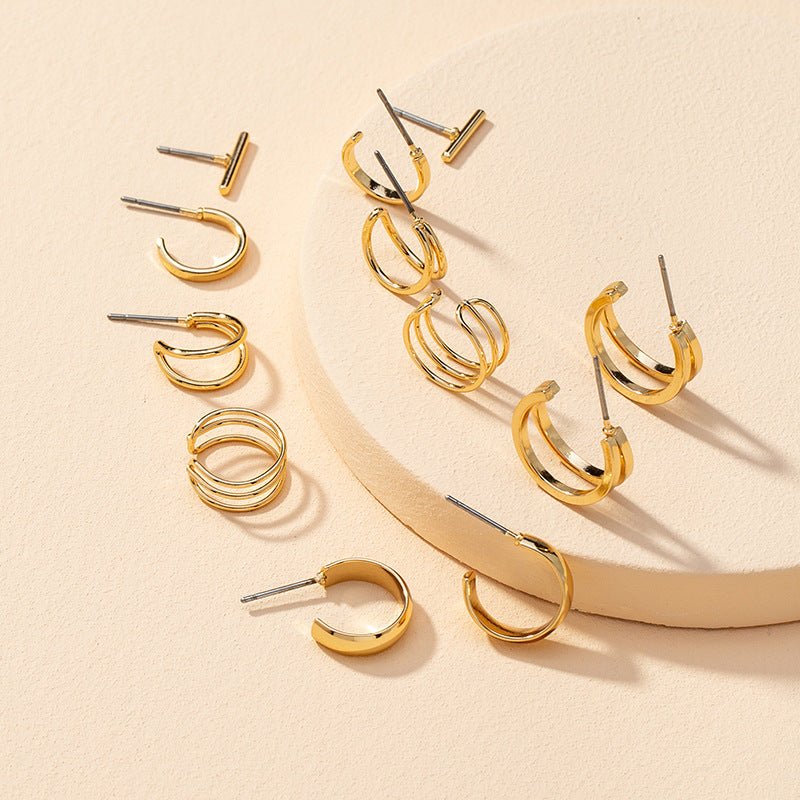 European and American Charm: Set of 6 Simple Earring Pairs with Personalized Cross-Border Fashion Touch