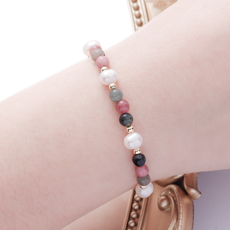 Fortune's Favor Sterling Silver Bracelet with Tourmaline, Freshwater Pearl, and Colorful Crystal