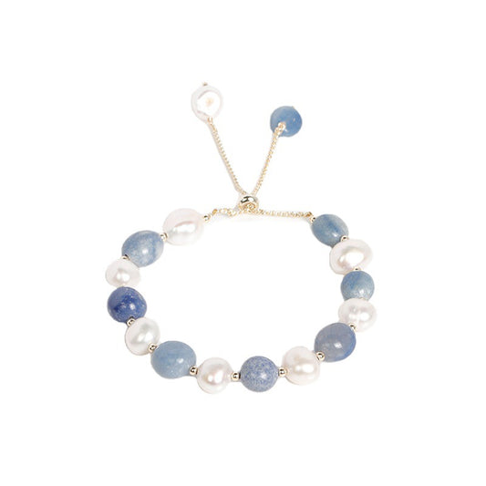 Fortune's Favor Blue Aventurine and Freshwater Pearl Bracelet for Women