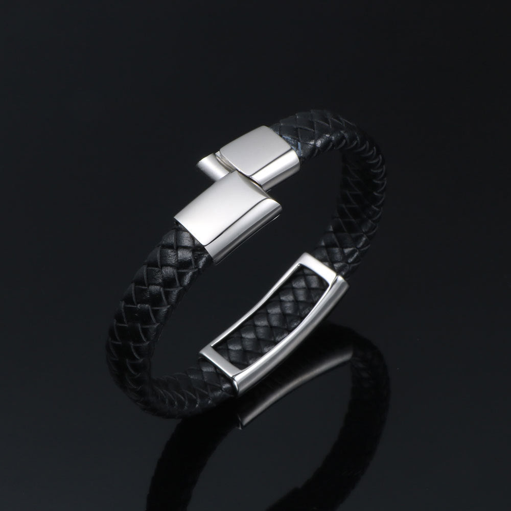 Trendy Wheat Ear Leather Bracelet for Men - Durable Titanium Steel Jewelry