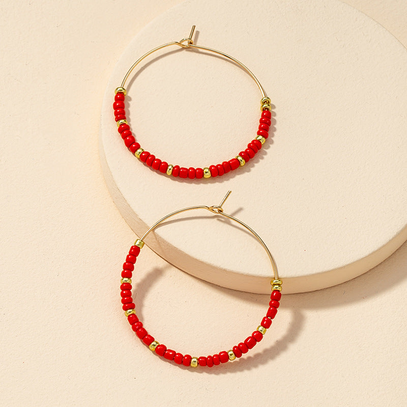 Cross-Border Red Rice Bead Earrings with Personalized Style - Vienna Verve Collection