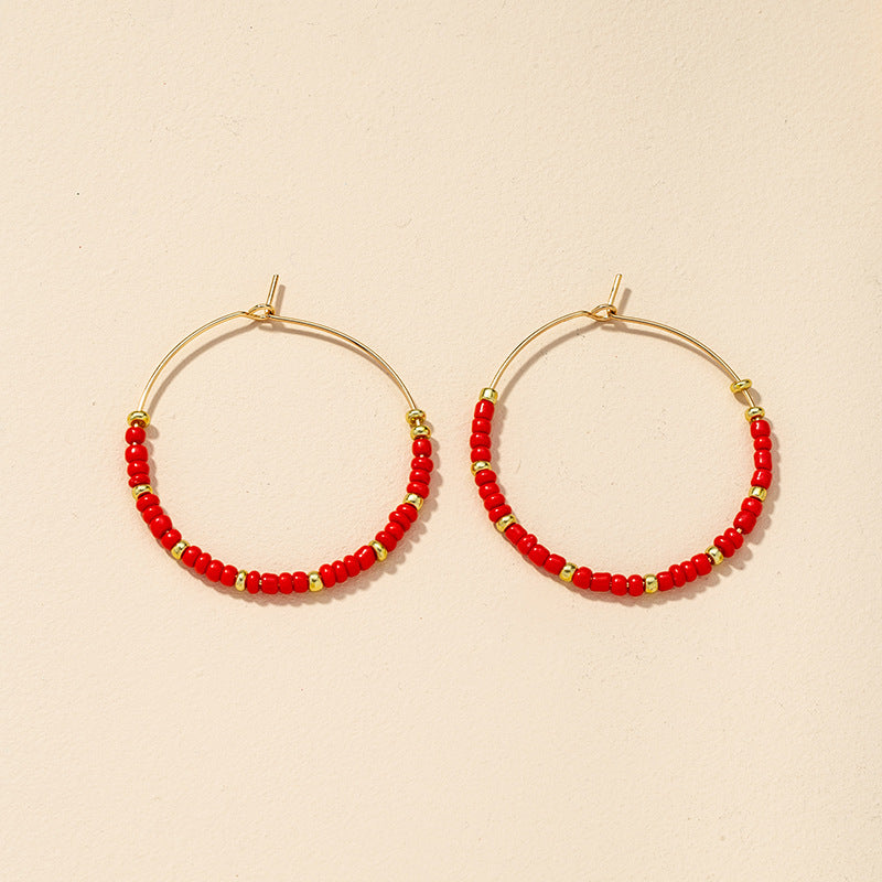 Cross-Border Red Rice Bead Earrings with Personalized Style - Vienna Verve Collection