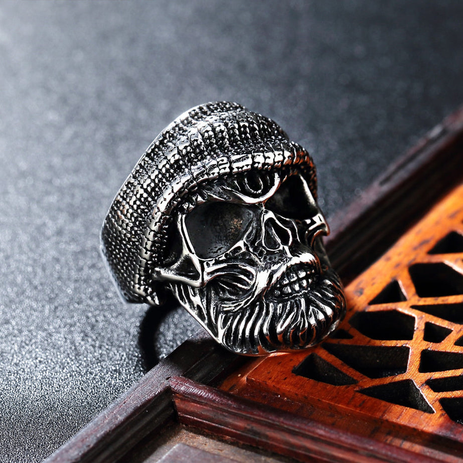 Halloween Hat Skull Titanium Steel Ring for Men