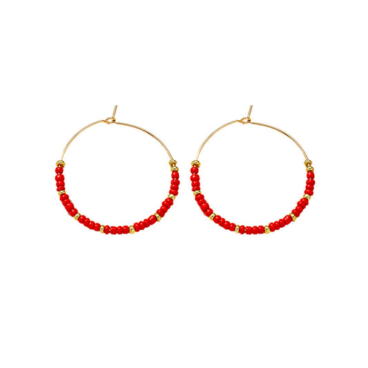 Cross-Border Red Rice Bead Earrings with Personalized Style - Vienna Verve Collection