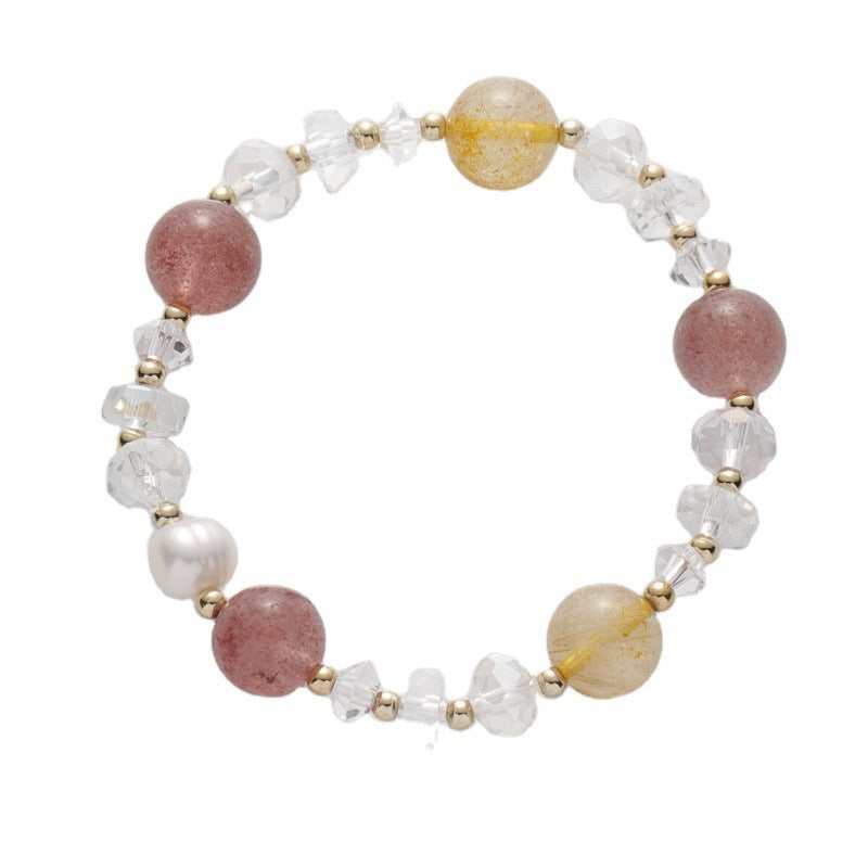 Strawberry Crystal Freshwater Pearl Sterling Silver Bracelet