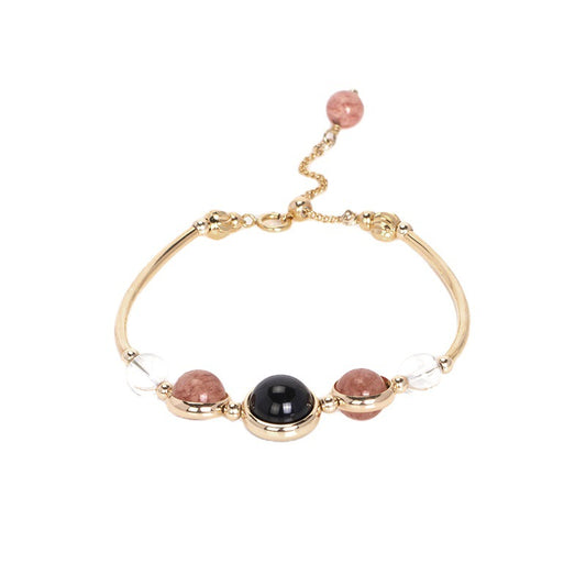 Fortune's Favor Sterling Silver Crystal and Obsidian Multi-Treasure Bracelet for School Girls