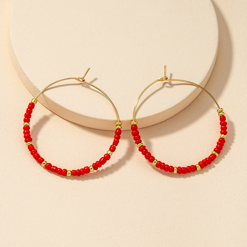 Cross-Border Red Rice Bead Earrings with Personalized Style - Vienna Verve Collection