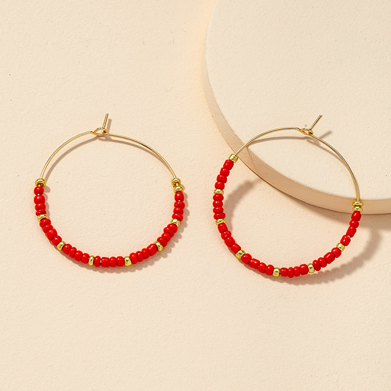 Cross-Border Red Rice Bead Earrings with Personalized Style - Vienna Verve Collection