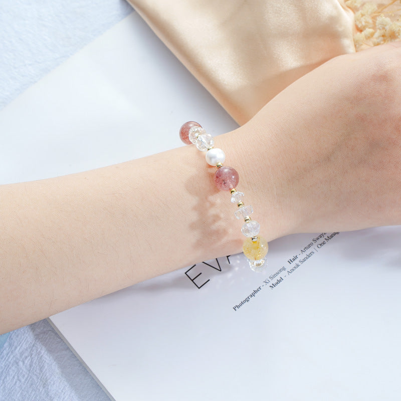 Strawberry Crystal Freshwater Pearl Sterling Silver Bracelet