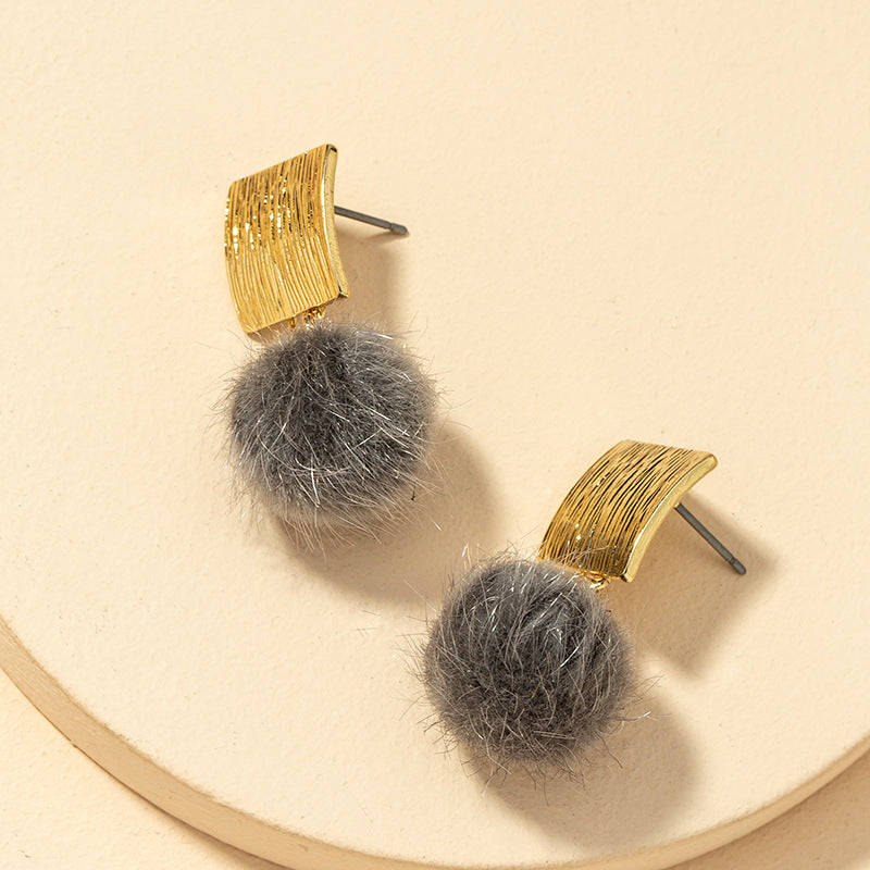 Autumn Vibe Mink Fur Ball Earrings - Retro Plush Joker Earrings