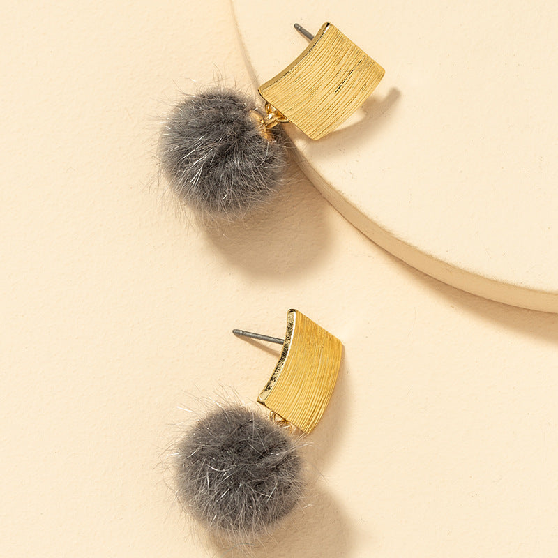 Autumn Vibe Mink Fur Ball Earrings - Retro Plush Joker Earrings