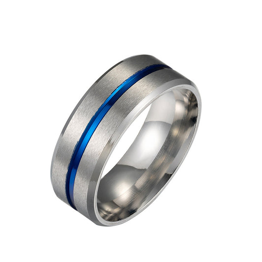 Blue Matte Center Stainless Steel Men's Ring - Wholesale Option