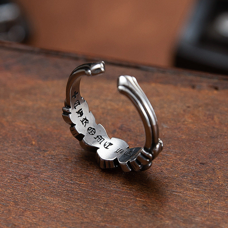 Long Cross Flower Open Titanium Steel Ring for Men