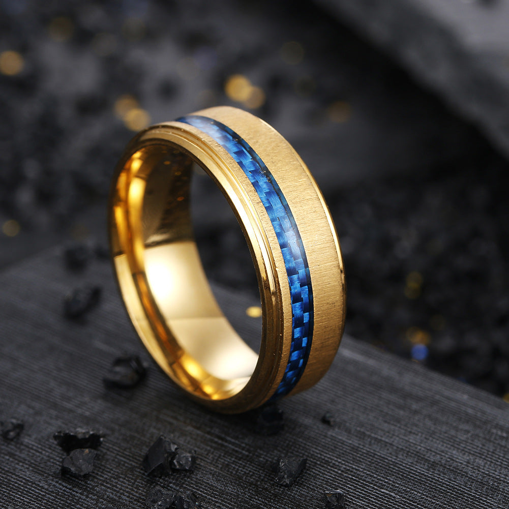 Titanium Steel Men's Ring with Brushed Matte Finish - Handcrafted Carbon Fiber Design