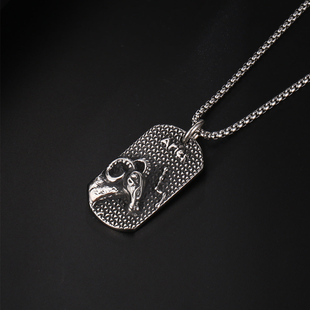 Aries Constellation Pendant Necklace - Trendy Korean Men's Titanium Steel Sweater Chain Accessories