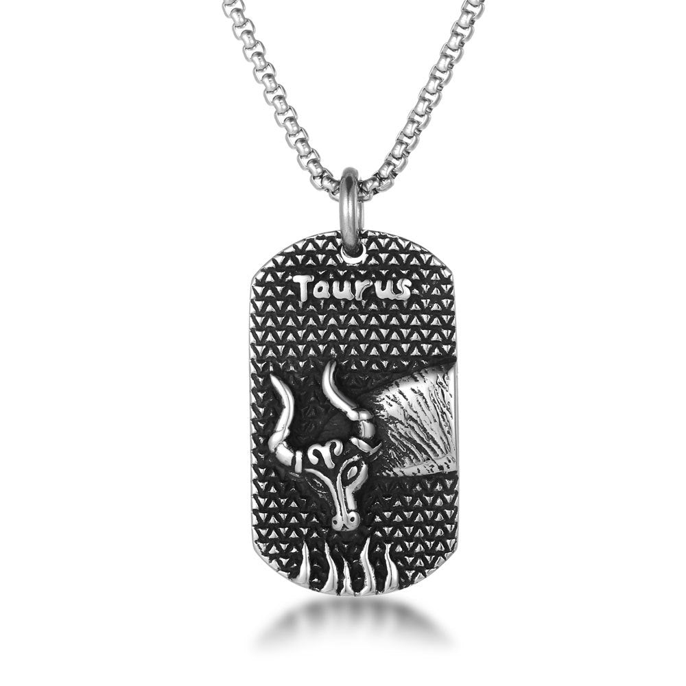 Taurus Constellation Pendant Necklace for Men - US Military Style in Titanium Steel